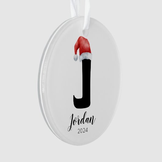 Santa Hat Eenvoudige letter J Kerst Ornament (voorkant)