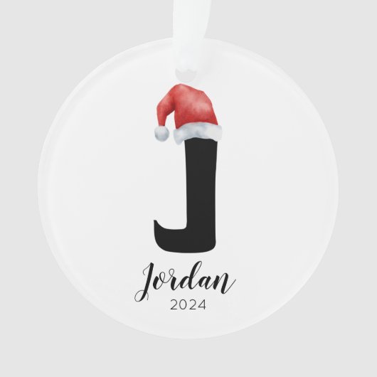 Santa Hat Eenvoudige  letter J Kerst Ornament (voorkant)