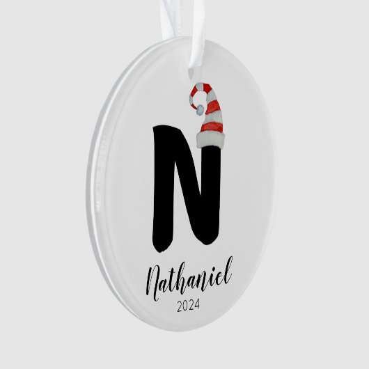 Santa Hat Eenvoudige  letter N Kerst Ornament (voorkant)