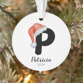 Santa Hat Eenvoudige letter P Kerst Ornament