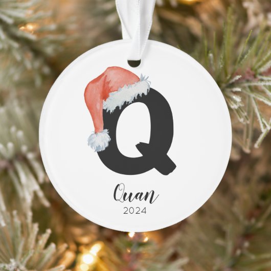 Santa Hat Eenvoudige  letter Q Christmas Ornament (Boom)