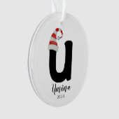 Santa Hat Eenvoudige  letter U Kerst Ornament (voorkant)