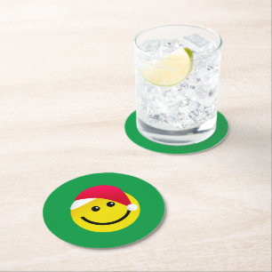 Santa Hat Emoji Ronde Kartonnen Onderzetter