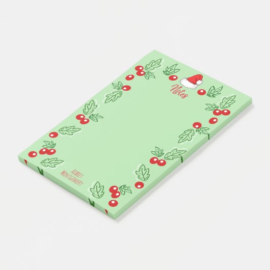 Santa Hat en Holly Berries | Gepersonaliseerd Post-it® Notes (Schuin)