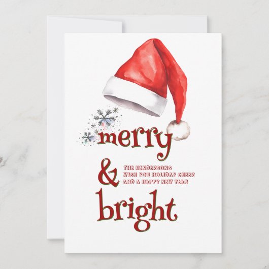 Santa Hat en Snowflakes vrolijk en helder Feestdagenkaart (Voorkant)