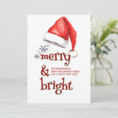 Santa Hat en Snowflakes vrolijk en helder Feestdagenkaart (Staand voorkant)