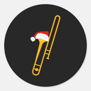 Santa Hat en Trombone Cool Kerstmis nieuwigheid Ronde Sticker