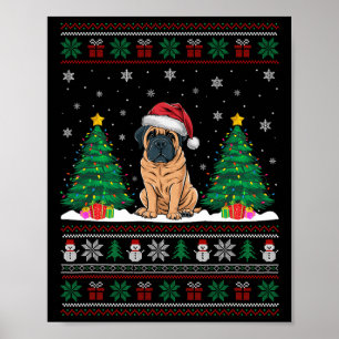 Santa Hat Engels Mastiff Dog Xmas Tree Lights Ugl Poster