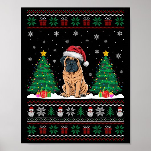 Santa Hat Engels Mastiff Dog Xmas Tree Lights Ugl Poster (Voorkant)