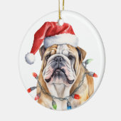 Santa Hat Engelse Bulldog Waterverf Krans Keramisch Ornament (Links)