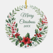 Santa Hat Engelse Bulldog Waterverf Krans Keramisch Ornament (Achterkant)