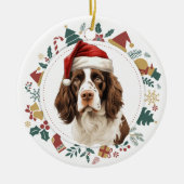 Santa Hat Engelse Springer Spaniel krans Keramisch Ornament (Voorkant)