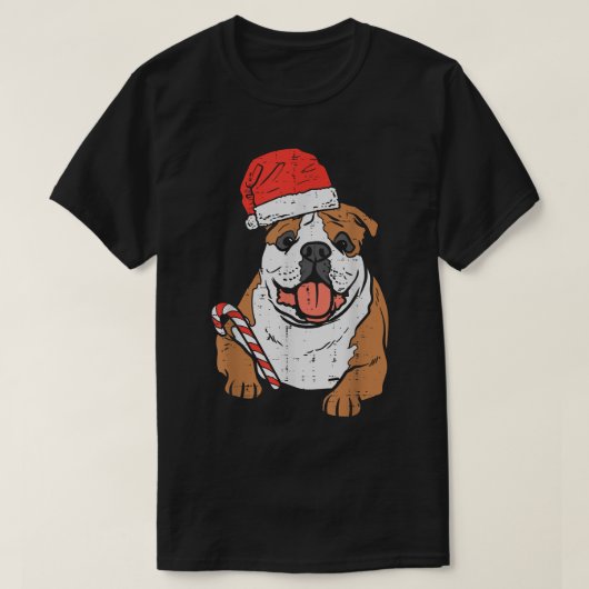 Santa Hat English Bulldog Dog kerstpyjama Xm T-shirt (Design voorkant)