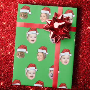 Santa Hat Face Custom Family 5 foto's Kerstmis Cadeaupapier