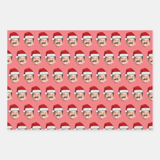 Santa Hat Face Gift Wrap, Custom Face Inpakpapier Vel (Voorkant)