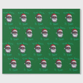 Santa Hat Face Personalize Christmas Green gift Cadeaupapier (Vlak)