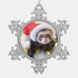 Santa Hat Ferret Kerstmis Tin Sneeuwvlok Ornament