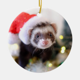 Santa Hat Ferret kerstversiering Keramisch Ornament