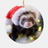 Santa Hat Ferret kerstversiering Keramisch Ornament (Achterkant)