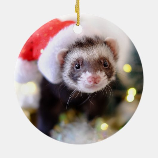 Santa Hat Ferret kerstversiering Keramisch Ornament (Achterkant)