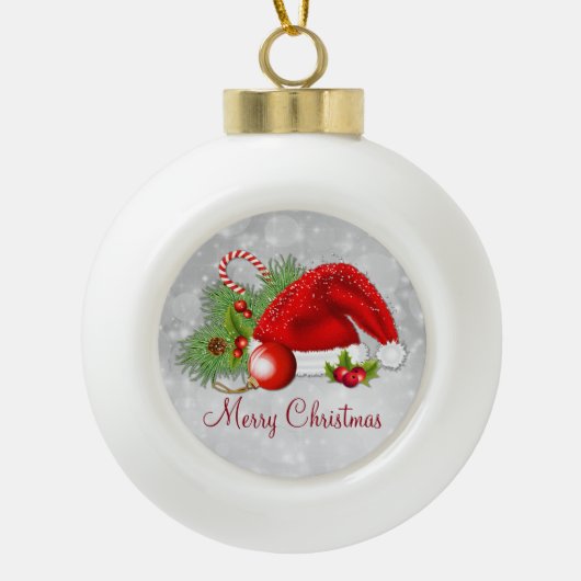 Santa Hat Festive kerstbal-versiering Keramische Bal Ornament (Voorkant)