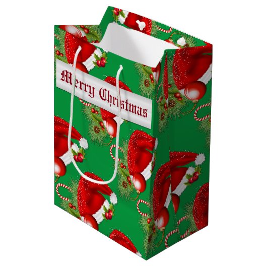 Santa Hat Festive kerstgroen Medium Cadeauzakje (Voorkant Gekanteld)