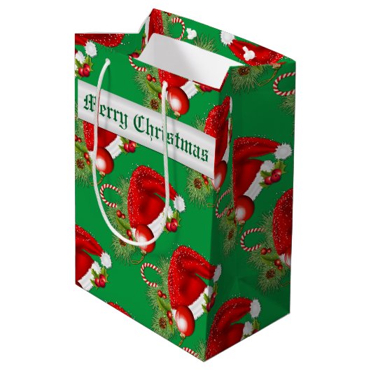 Santa Hat Festive kerstgroen Medium Cadeauzakje (Achterkant Gekanteld)