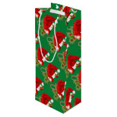 Santa Hat Festive kerstgroen Wijn Cadeautas (Achterkant Gekanteld)