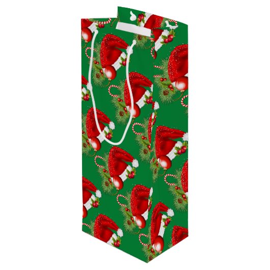 Santa Hat Festive kerstgroen Wijn Cadeautas (Achterkant Gekanteld)