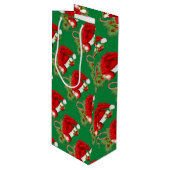 Santa Hat Festive kerstgroen Wijn Cadeautas (Voorkant Gekanteld)