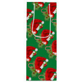 Santa Hat Festive kerstgroen Wijn Cadeautas (Voorkant)