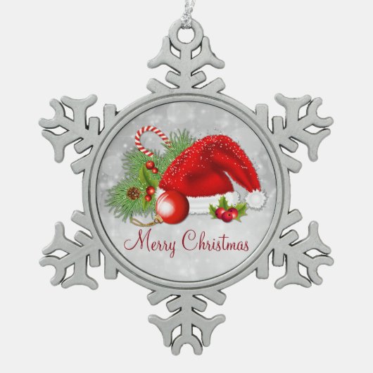 Santa Hat Festive Kerstmis Snowflake Ornament (Voorkant)