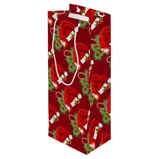 Santa Hat Festive-kerstrode wijn met cadeautas (Achterkant Gekanteld)