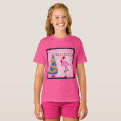 Santa Hat Flamingo Girl's T-Shirt (Voorkant volledig)