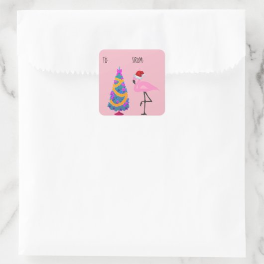Santa Hat Flamingo Kerstcadeau Label (Tas)
