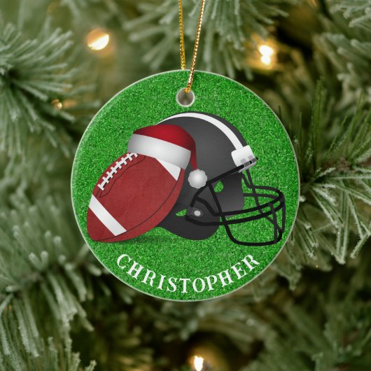 Santa Hat Football and Helmet Christmas  Keramisch Ornament (Boom)