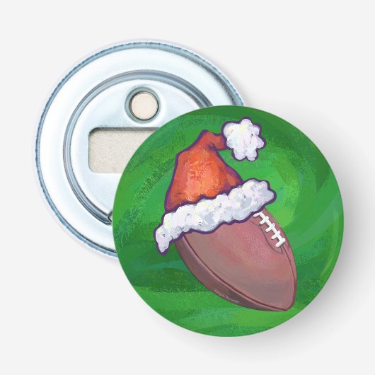 Santa Hat Football op groen Button Flesopener (Voorkant)