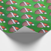 Santa Hat Football op groen Cadeaupapier (Hoek)