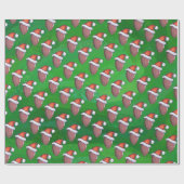Santa Hat Football op groen Cadeaupapier (Vlak)