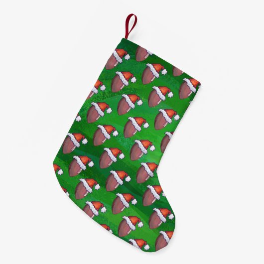 Santa Hat Football op groen Kleine Kerstsok (Voorkant (Hangend))