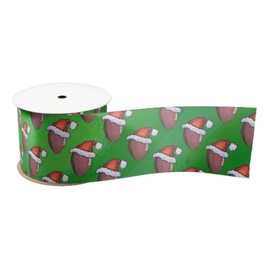 Santa Hat Football op groen Satijnen Lint (Spoel)