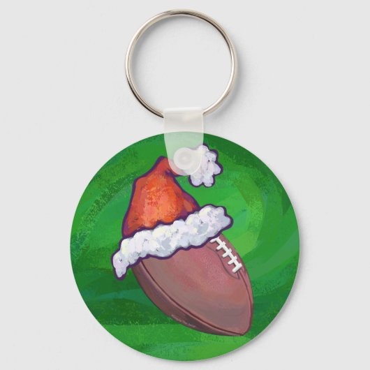 Santa Hat Football op groen Sleutelhanger (Voorkant)