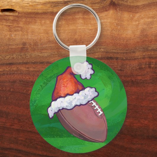 Santa Hat Football op groen Sleutelhanger (Voorkant)