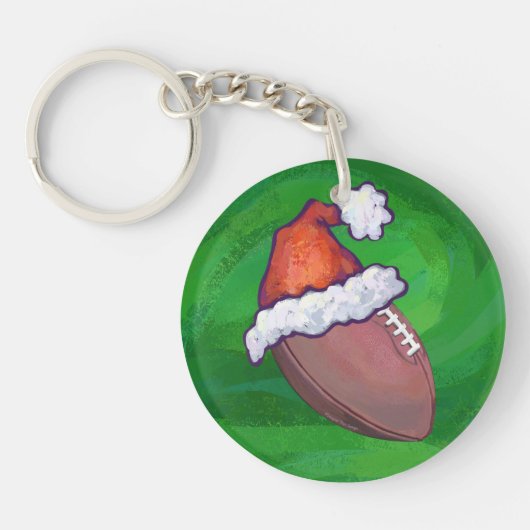 Santa Hat Football op groen Sleutelhanger (Voorkant)