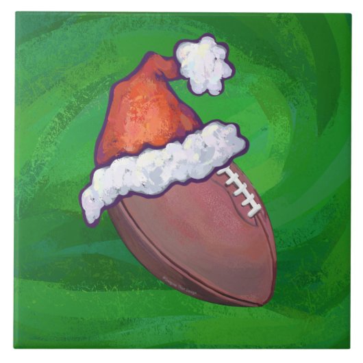 Santa Hat Football op groen Tegeltje (Voorkant)