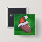 Santa Hat Football op groen Vierkante Button 5,1 Cm (Voorkant /achterkant)