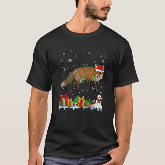 Santa Hat Fox kerstlampdieren T-shirt (Voorkant)