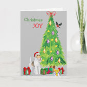 Santa Hat Fox Terrier Dog en kerstboom Feestdagen Kaart (Voorkant)