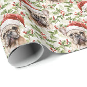 Santa Hat Franse Bulldog Kerstmis Holly Cadeaupapier (Rol Hoek)