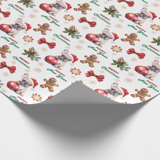 Santa Hat French Bulldog Christmas Cadeaupapier (Hoek)